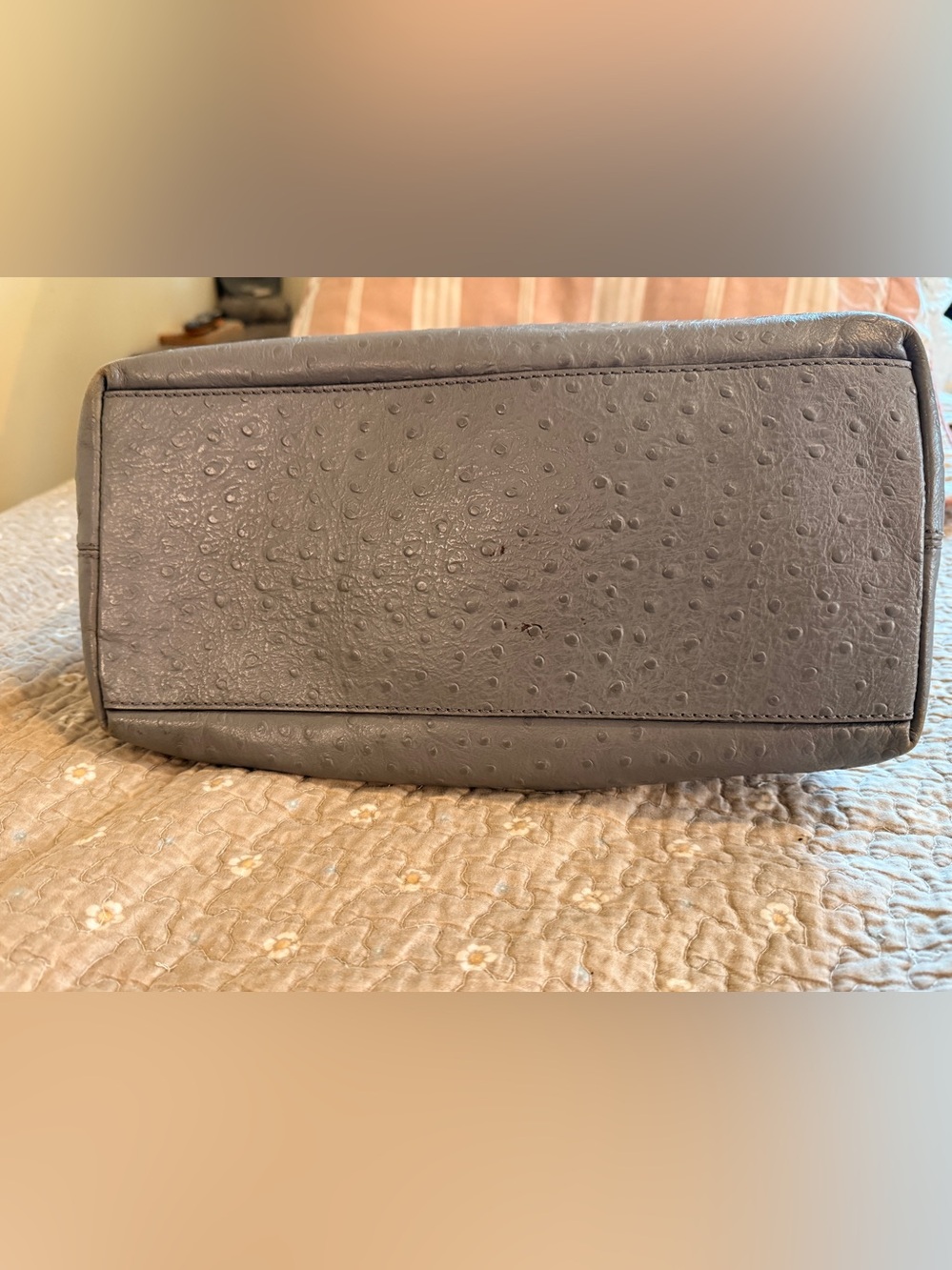 Kate Spade Gray Ostrich-Embossed Leather Shoulder Bag - Picture 12 of 15